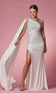 Narianna-Beaded One-Shoulder Long White Formal Caped Dress