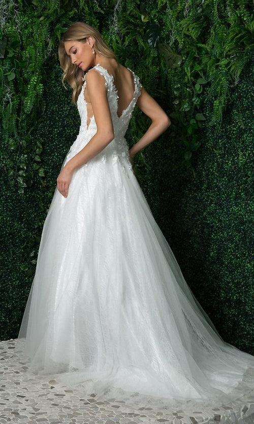Narianna-Floral-Applique Long White Ball Gown Wedding Dress