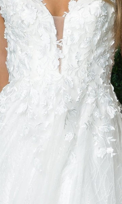 Narianna-Floral-Applique Long White Ball Gown Wedding Dress