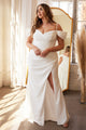 Cinderella Divine KV1057W White Fitted Off-Shoulder Gown