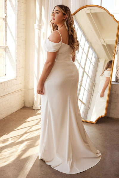 Cinderella Divine KV1057W White Fitted Off-Shoulder Gown