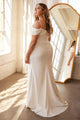 Cinderella Divine KV1057W White Fitted Off-Shoulder Gown