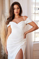 Cinderella Divine KV1057W White Fitted Off-Shoulder Gown