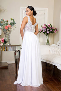 White Long Applique V-Neck Dress by Elizabeth K GL2311 - Long Formal Dresses