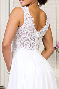 White Long Applique V-Neck Dress by Elizabeth K GL2311 - Long Formal Dresses