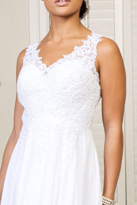 White Long Applique V-Neck Dress by Elizabeth K GL2311 - Long Formal Dresses