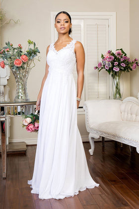 White Applique V-Neck Dress by Elizabeth KGL2311