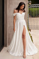 Vestido de novia Ladivine 7493W de satén blanco con hombros descubiertos