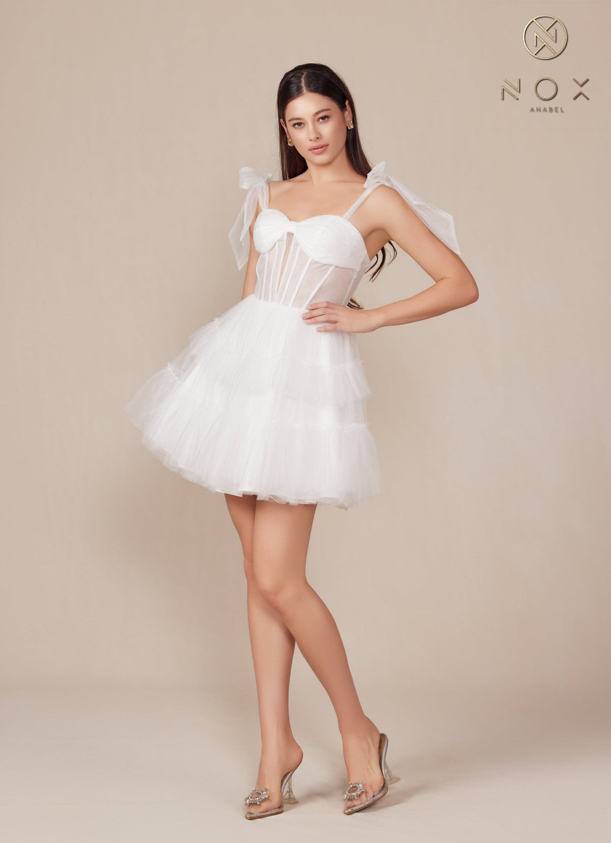 Nox Anabel Y858W Sweetheart Tiered A-Line Short Corset Wedding Dress