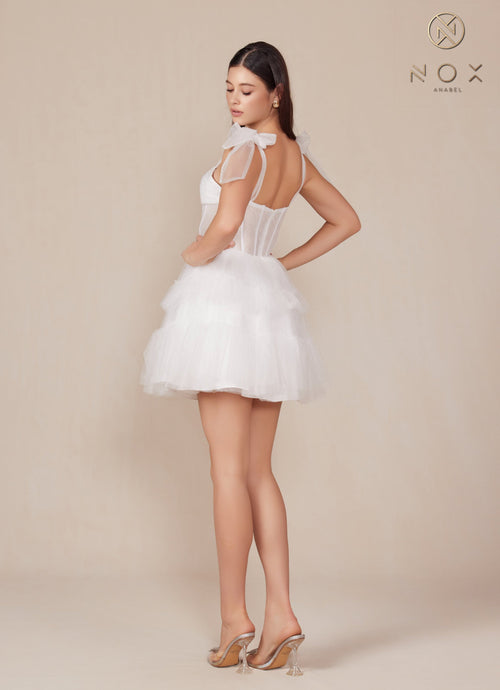 Nox Anabel Y858W Sweetheart Tiered A-Line Short Corset Wedding Dress