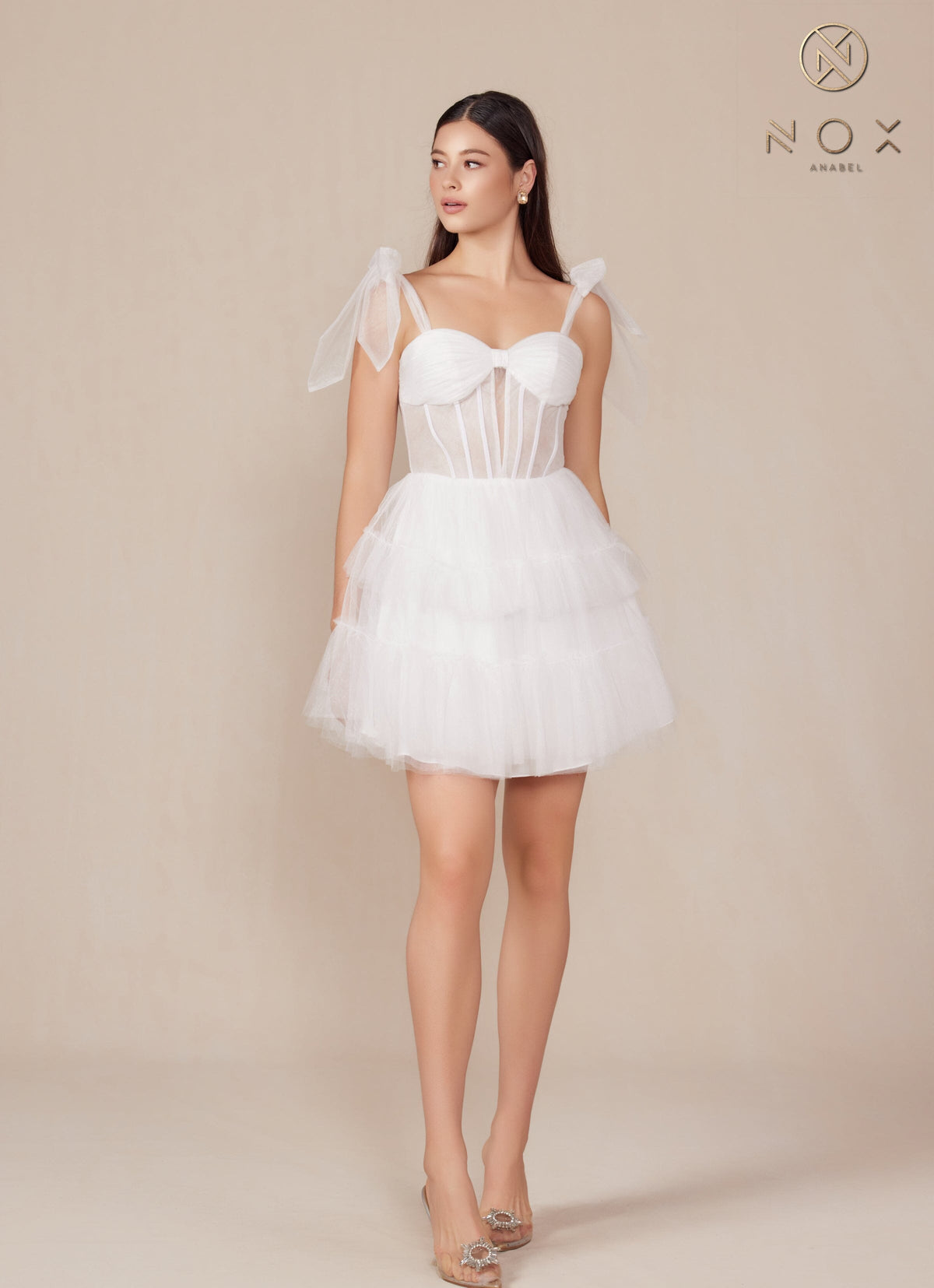 Nox Anabel Y858W Sweetheart Tiered A-Line Short Corset Wedding Dress