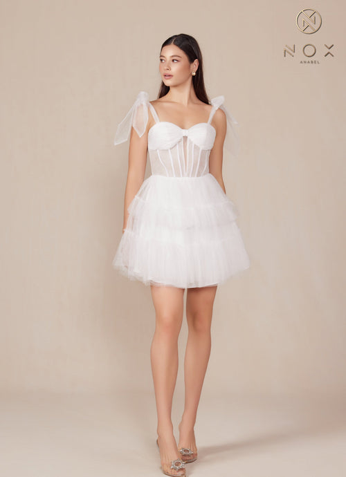 Nox Anabel Y858W Sweetheart Tiered A-Line Short Corset Wedding Dress