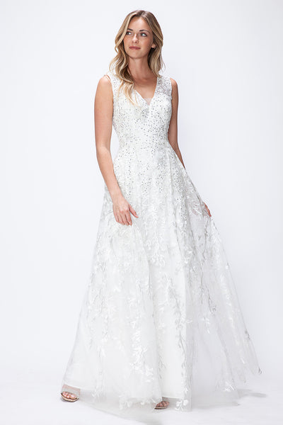 Wedding Dress Long V-Neck Sleeveless A-Line Gown By Lenovia 8337