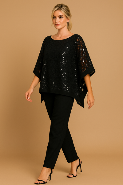 Traje de pantalón negro para mujer para funeral y tallas grandes de 3443 - Nueva colección