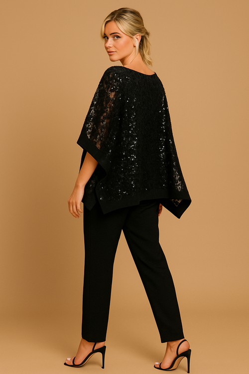 Traje de pantalón negro para mujer para funeral y tallas grandes de 3443 - Nueva colección