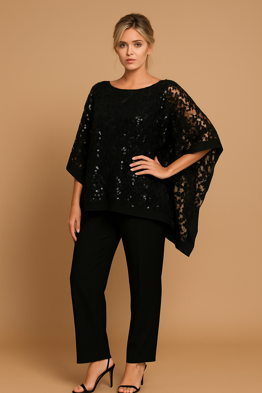 Women's Black Pant Suit for Funeral and Plus Size by 3443-New Collection