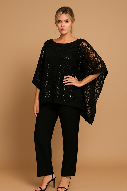 Traje de pantalón negro para mujer para funeral y tallas grandes de 3443 - Nueva colección