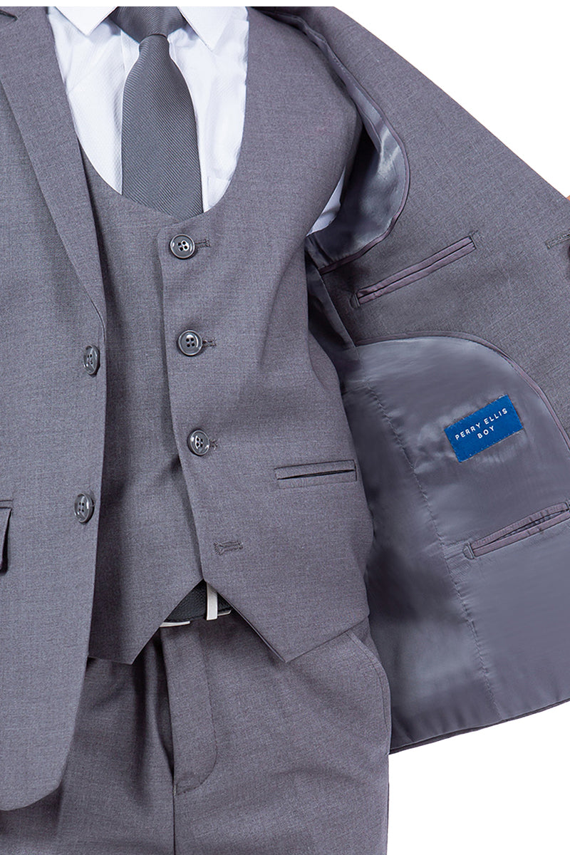 Boys Suit Perry Ellis Vested Boy's Wedding Suit in Medium Grey