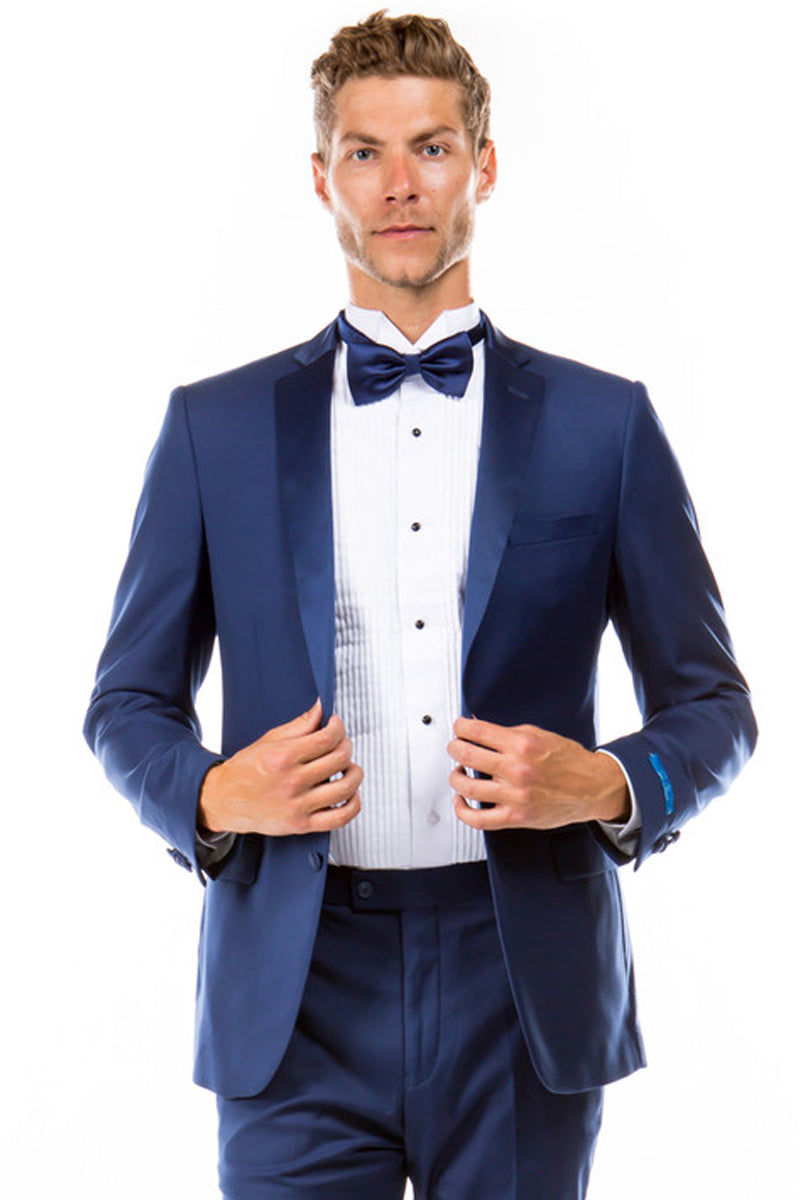 Esmoquin de dos botones para hombre, corte entallado, para boda y graduación, en azul índigo