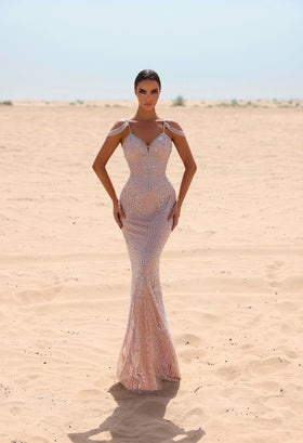 Chic and Holland EW990017 V-Neck Evening Gown