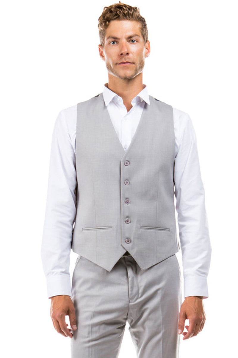 Men's Light Grey Wool Vest by Zegarie Suits