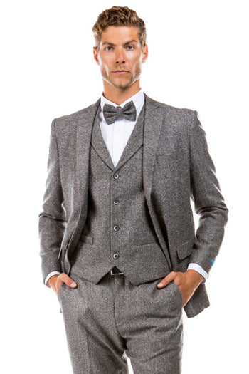 Men's Vintage Grey Tweed Suit with Vested Charm