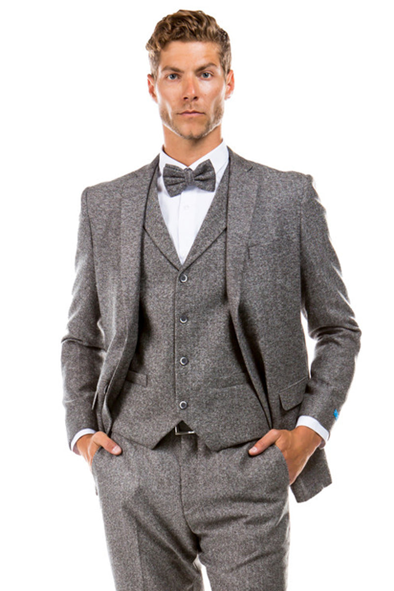 Men's Vintage Grey Tweed Suit with Vested Charm