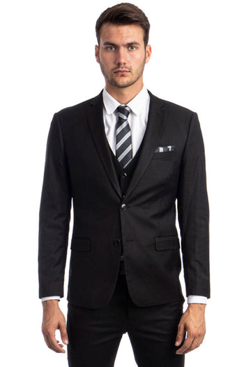 Men's Slim Fit Black Suit with Vested Style