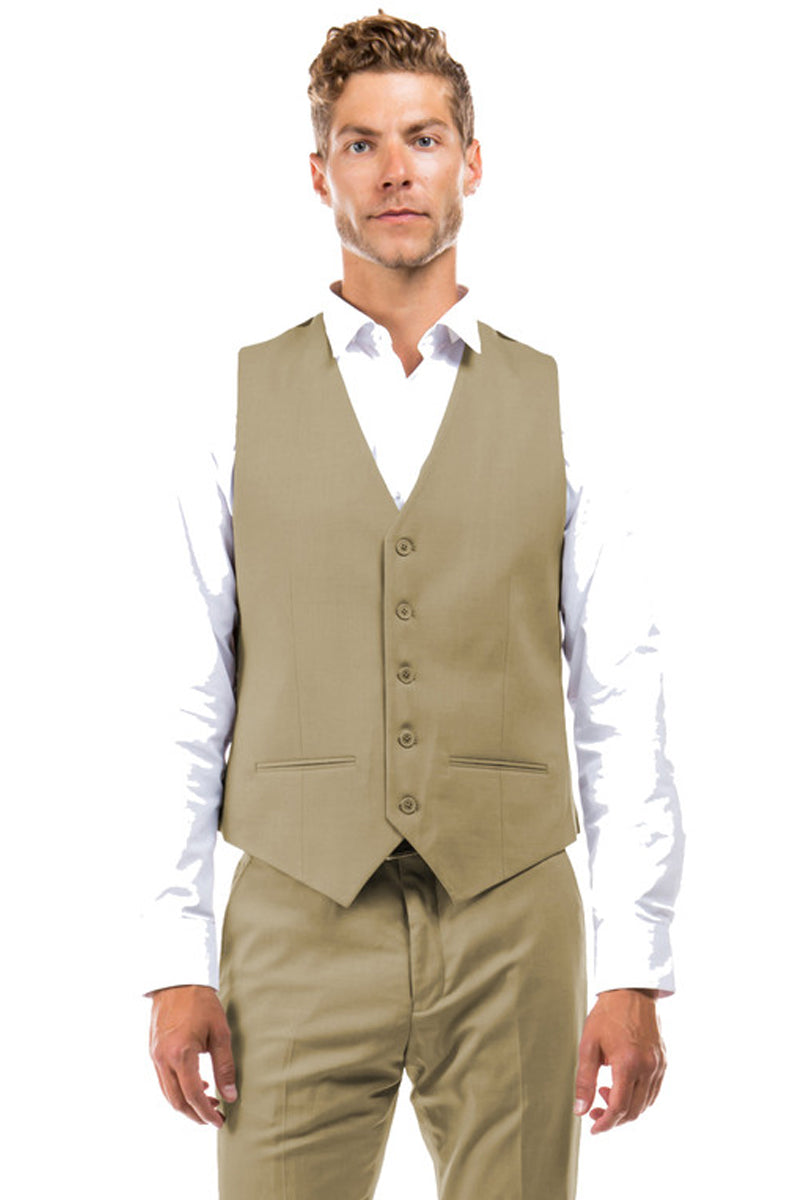 Men's Tan Wool Suit Vest by Zegarie Suits