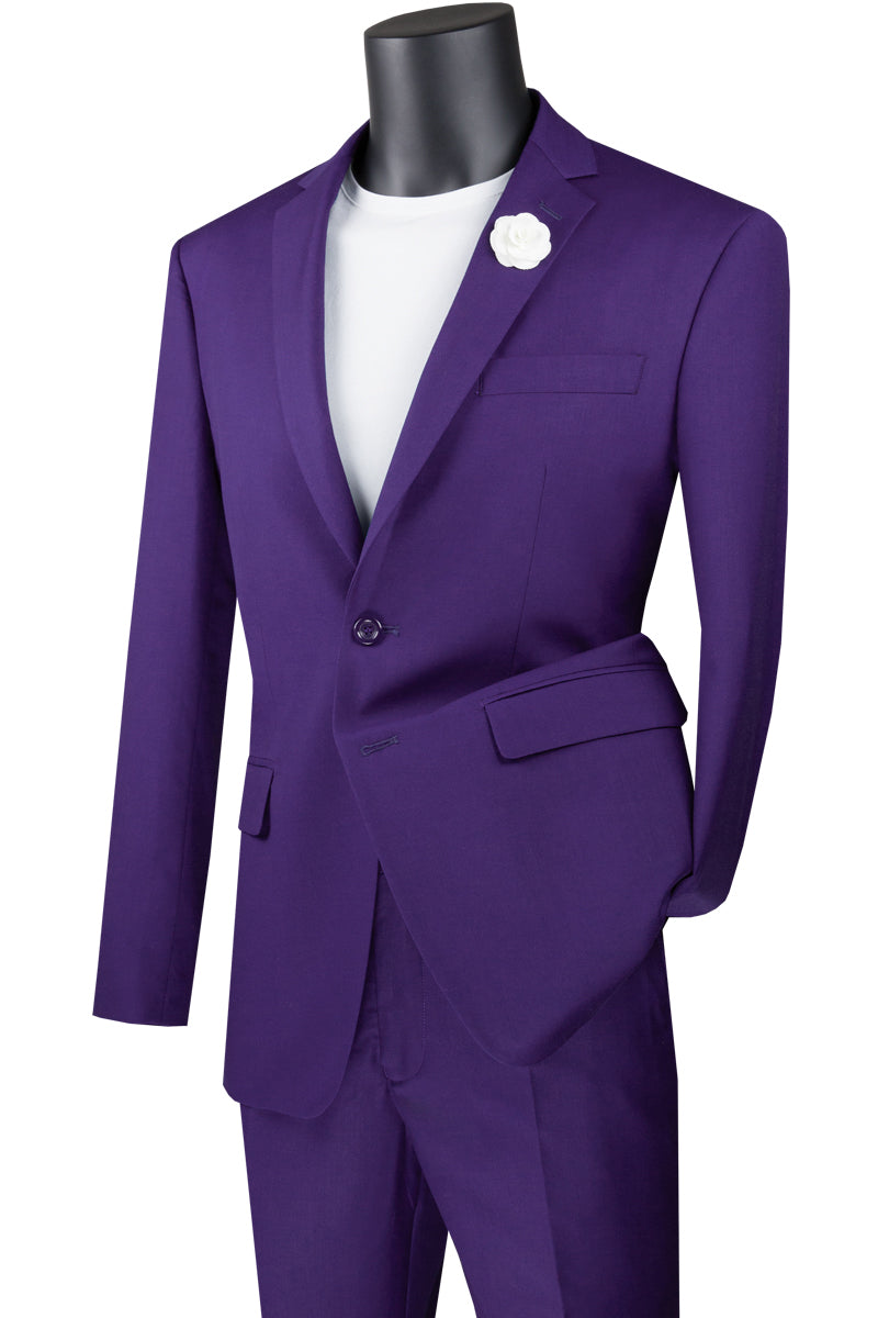 Traje básico de dos botones para hombre, corte entallado, morado