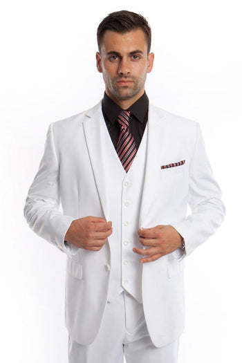 Traje de boda y negocios para hombre, de dos botones y color liso, en blanco
