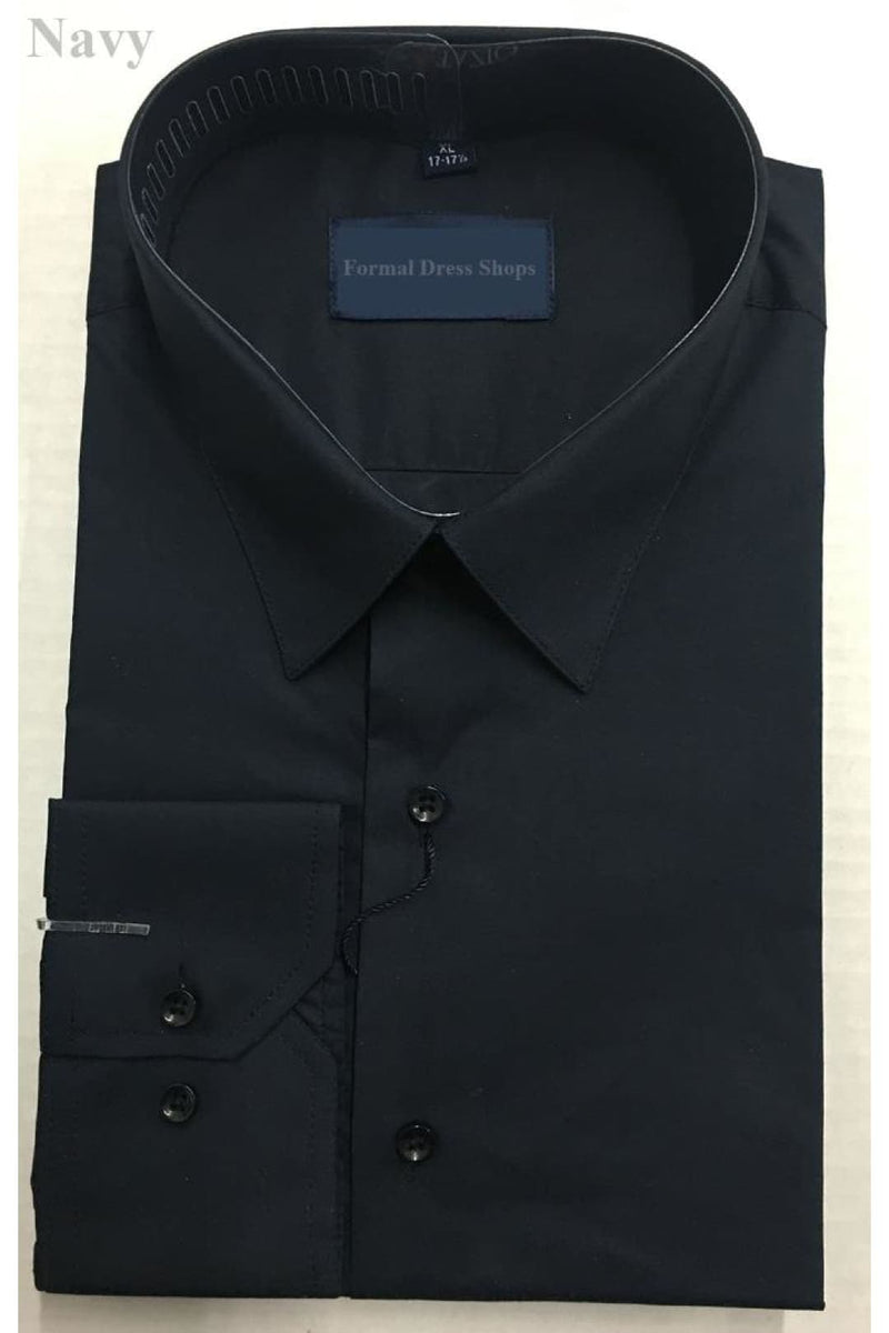 100% Cotton Mens Long Sleeve Dress Shirt - Navy / S (14-14 1/2)