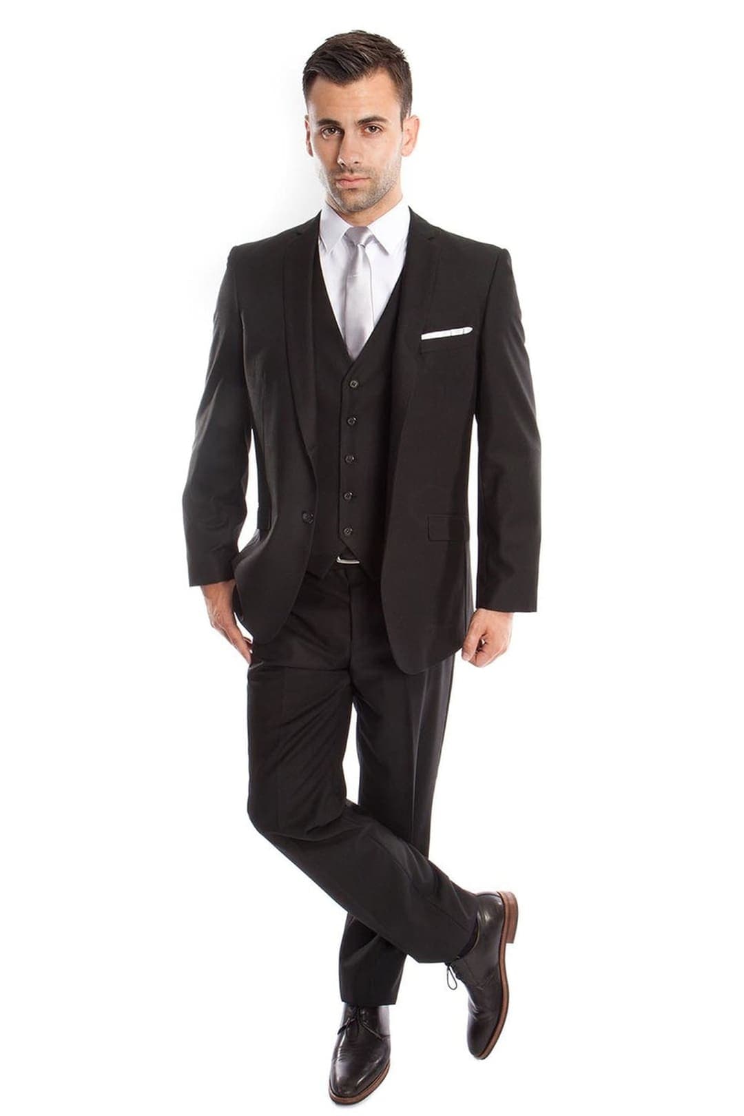 Ultra Slim Fit 3 Piece Men’s Suit - Black 01 / US34S/W28 / EU44S/W38 - Mens Suits