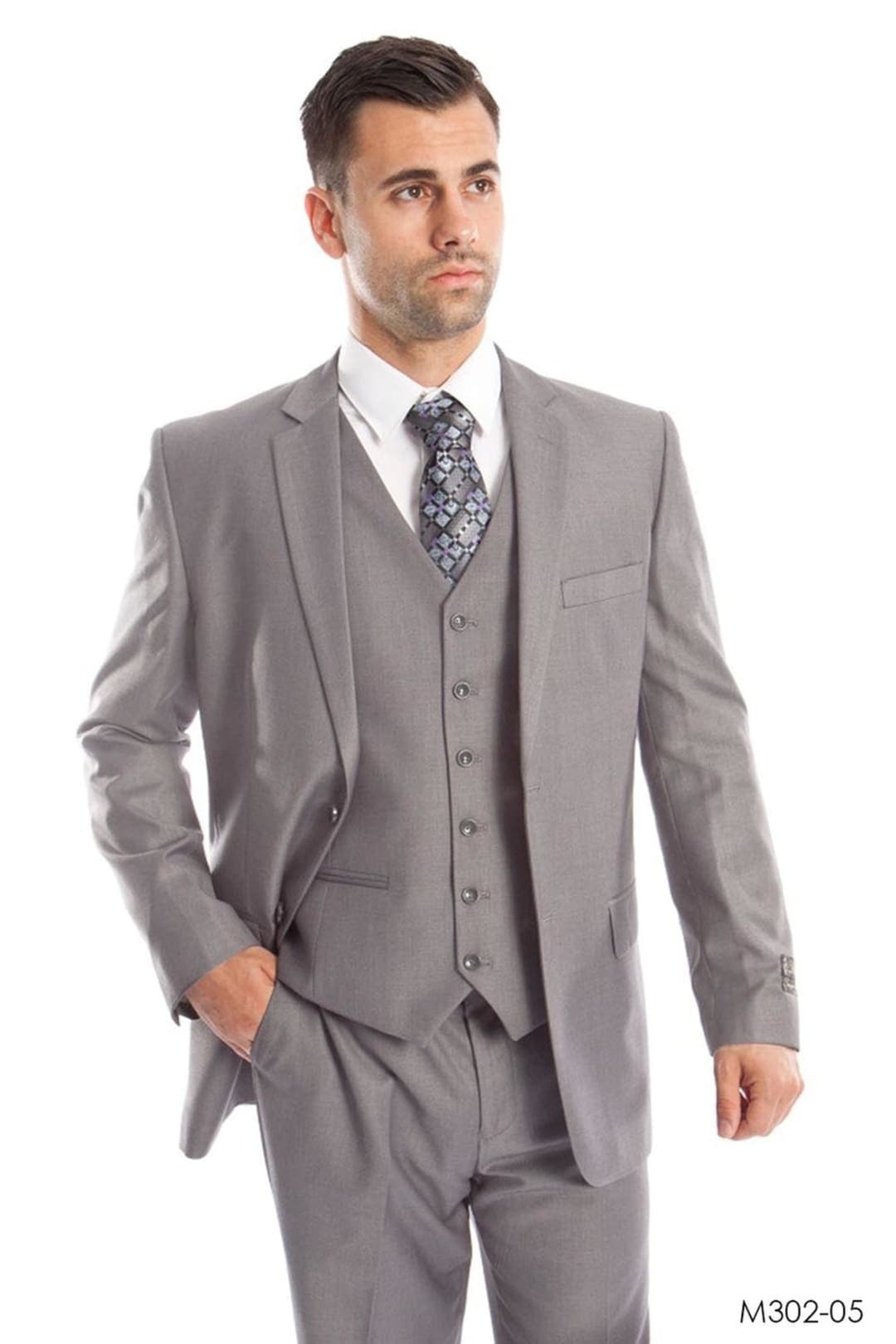 Modern Fit Solid Suit - LIGHT GREY - 05 / US34S/W28 / EU44S/W38 - Mens Suits
