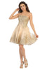 Embroidered Short Prom Dress - Champagne/Gold / 2