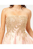 Embroidered Short Prom Dress - Blush/Gold / 2
