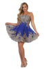 Embroidered Short Prom Dress - Royal/Gold / 2