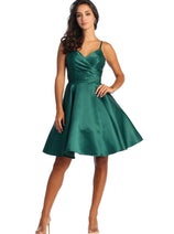 May Queen MQ1654 V Neck Simple Satin Short Hoco Dress