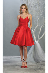 Spaghetti Strap Cocktail Dress - Red / 2