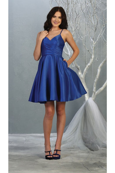 Spaghetti Strap Cocktail Dress - Royal Blue / 2