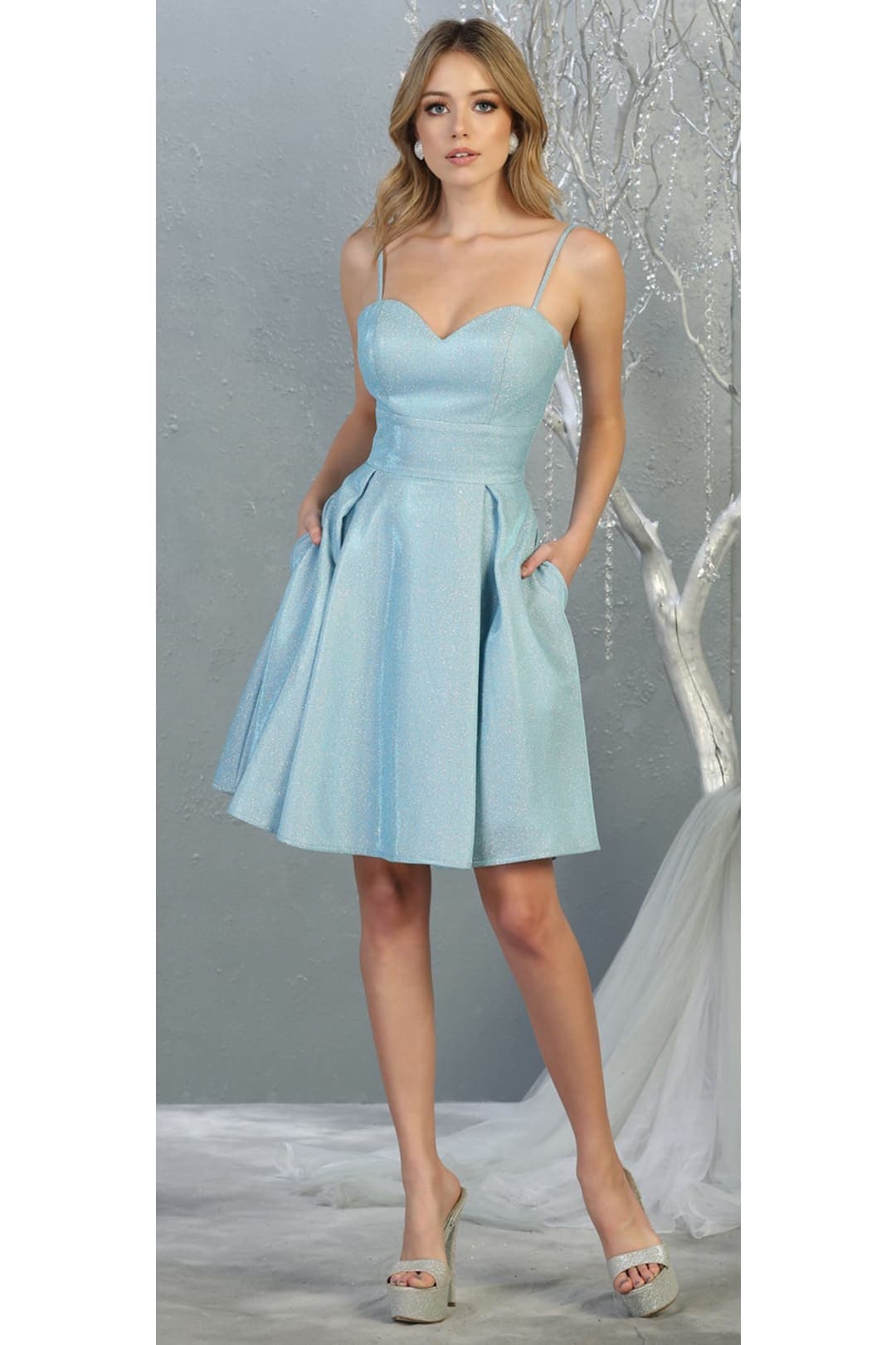 Semi Formal Short Designer Dress - BABY BLUE / 2