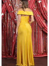 Mustard Bridesmaid Dresses in Lycra and Plus Size Gowns by MQ1825