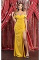 Off The Shoulder Bodycon Dress - MUSTARD / 4