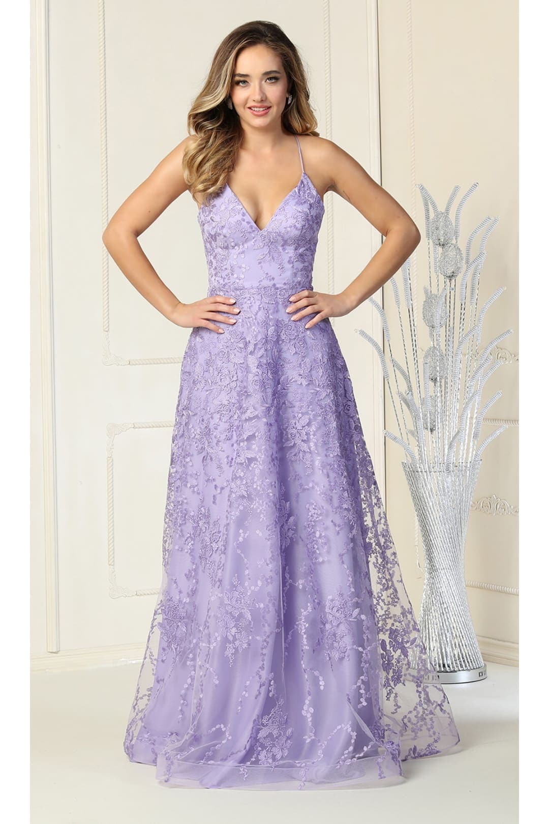 Embellished Floral Prom Dress