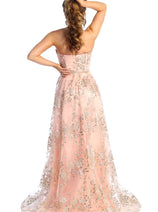 Sweetheart Prom Dress Floral Embroidered Long Strapless Evening Gown