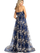 Sweetheart Prom Dress Floral Embroidered Long Strapless Evening Gown