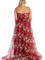 Sweetheart Prom Dress Floral Embroidered Long Strapless Evening Gown