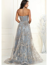 Sweetheart Prom Dress Floral Embroidered Long Strapless Evening Gown