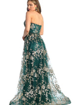 Sweetheart Prom Dress Floral Embroidered Long Strapless Evening Gown