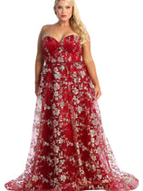 Sweetheart Prom Dress Floral Embroidered Long Strapless Evening Gown